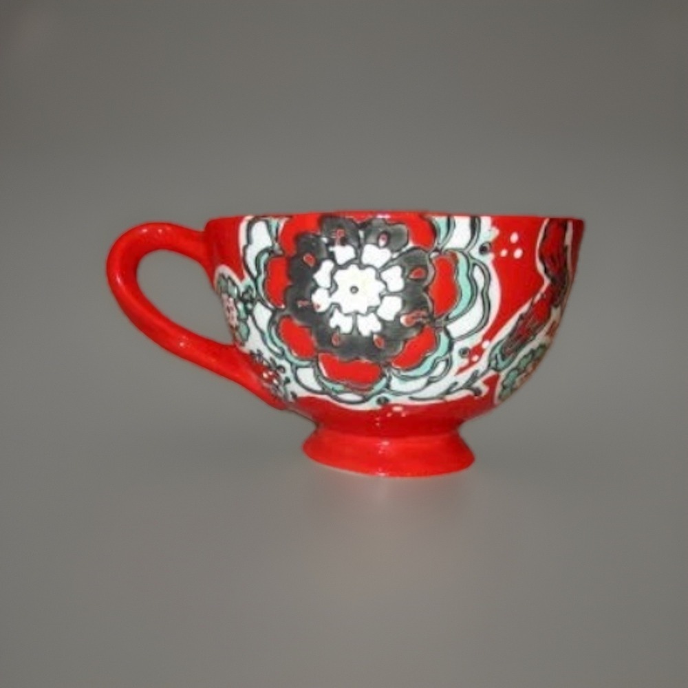 Anthropologie Elka Ayaka Pedestal Coffee Mug Cup Floral Twist Handle Textured